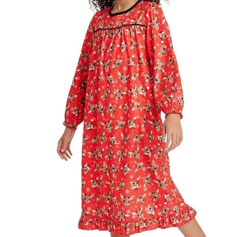 Rudolph the red nose, reindeer girls, Christmas print flannel nightgown, 4/5